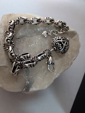 Brighton Bibi Heart Charm Bracelet Silver Plated Bar Link J34970 msrp $78